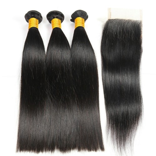 Fashion Straight Human Hair Bundles With Closure For Women SLDBC-01
