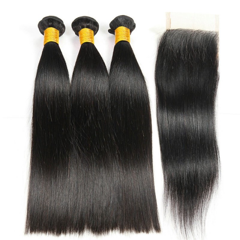 Fashion Straight Human Hair Bundles With Closure For Women SLDBC-01