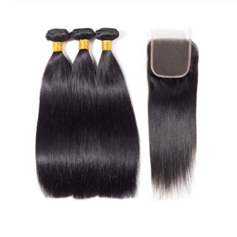 Fashion Straight Human Hair Bundles With Closure For Women SLDBC-01 