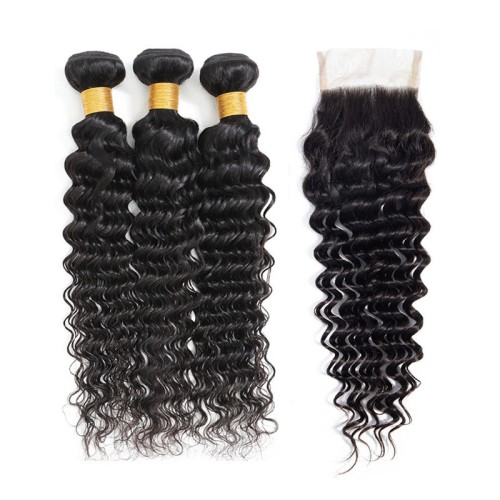 Fashion Deep Wave Human Hair Bundles With Closure For Women SLDBC-03