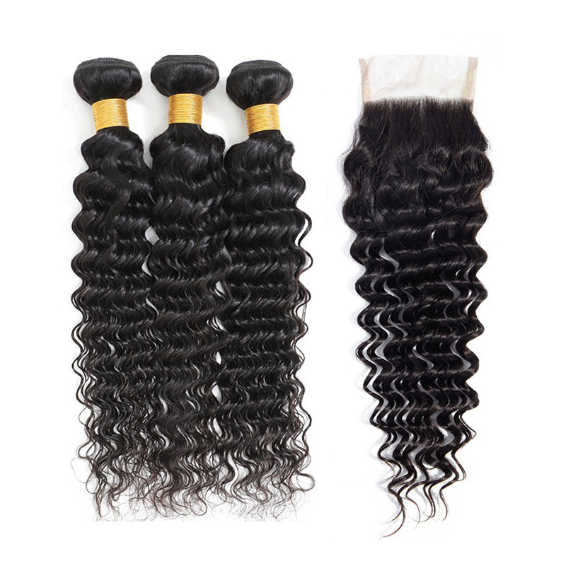 Fashion Deep Wave Human Hair Bundles With Closure For Women SLDBC-03