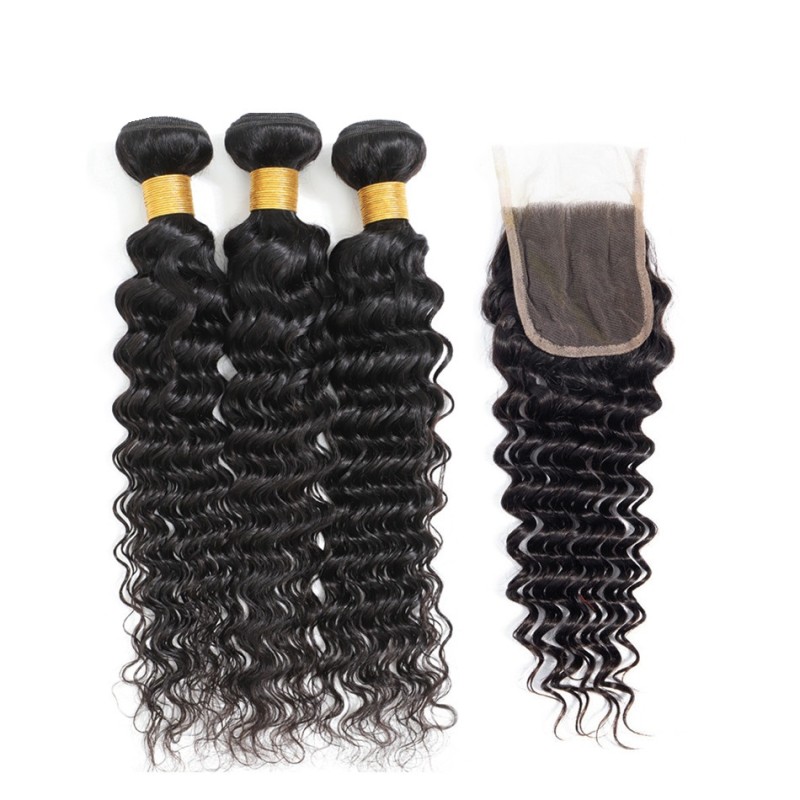 Fashion Deep Wave Human Hair Bundles With Closure For Women SLDBC-03 