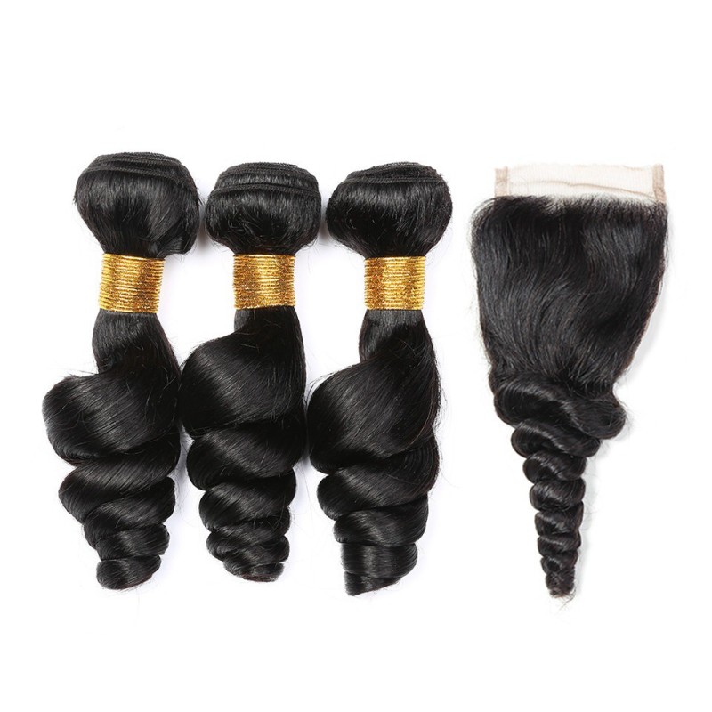Fashion Loose Wave Human Hair Bundles With Closure For Women SLDBC-04