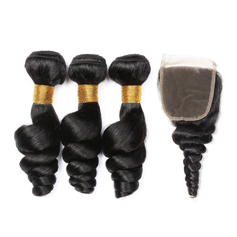 Fashion Loose Wave Human Hair Bundles With Closure For Women SLDBC-04 