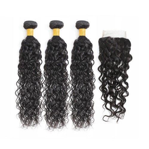 Fashion Water Wave Human Hair Bundles With Closure For Women SLDBC-05