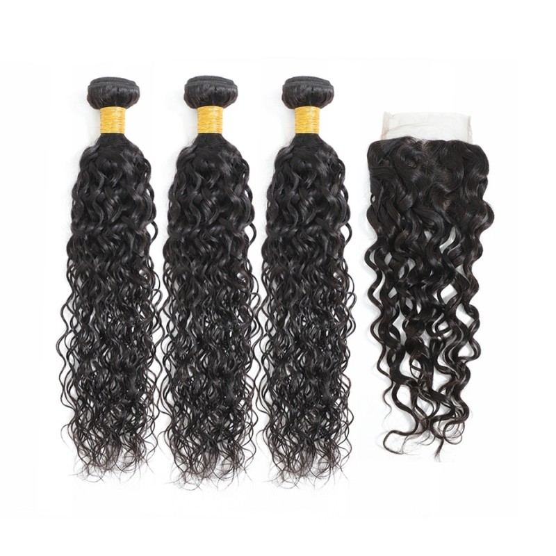 Fashion Water Wave Human Hair Bundles With Closure For Women SLDBC-05 