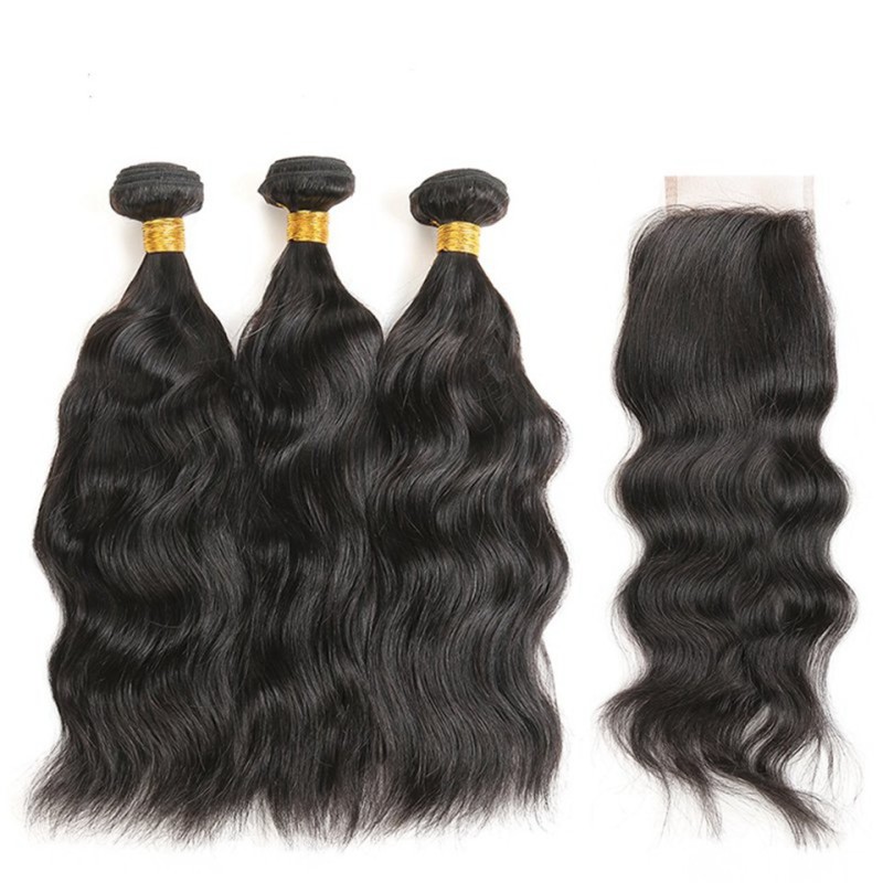 Fashion Natural Wave Human Hair Bundles With Closure For Women SLDBC-06 