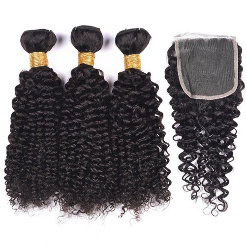 Fashion Jerry Curly Human Hair Bundles With Closure For Women SLDBC-07