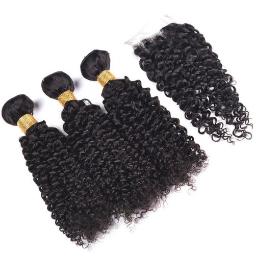 Fashion Jerry Curly Human Hair Bundles With Closure For Women SLDBC-07