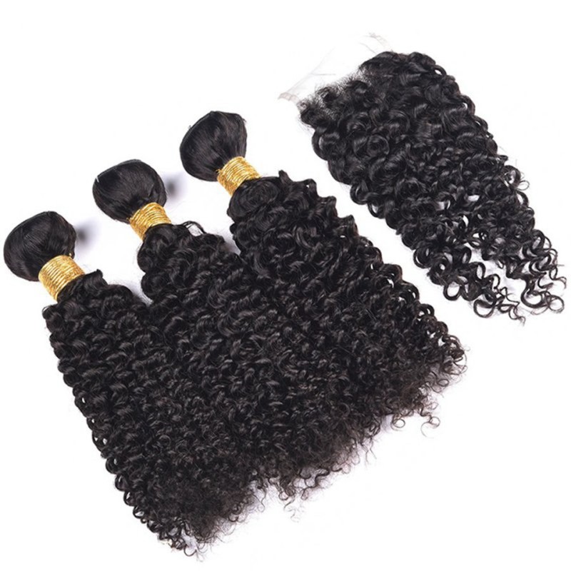 Fashion Jerry Curly Human Hair Bundles With Closure For Women SLDBC-07 