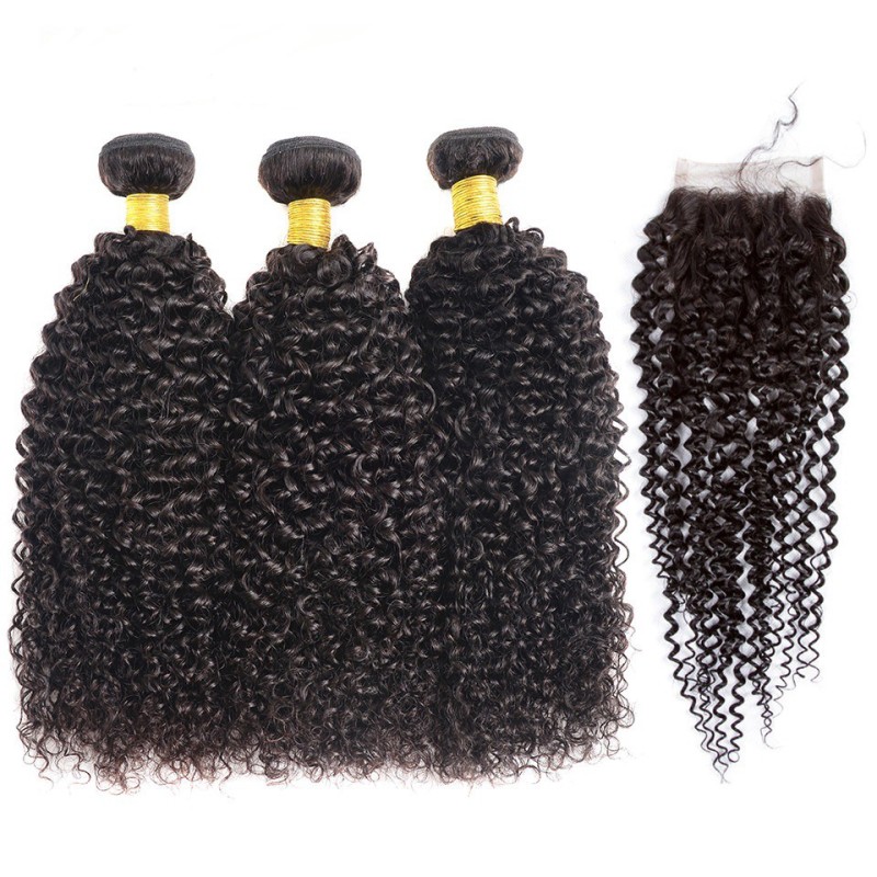 Fashion Kinky Curly Human Hair Bundles With Closure For Women SLDBC-08