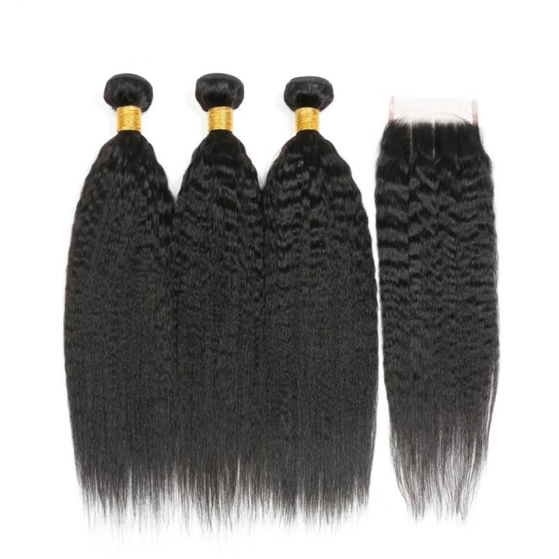 Fashion Kinky Straight Human Hair Bundles With Closure For Women SLDBC-09