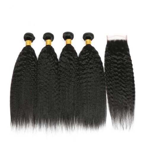 Fashion Kinky Straight Human Hair Bundles With Closure For Women SLDBC-09