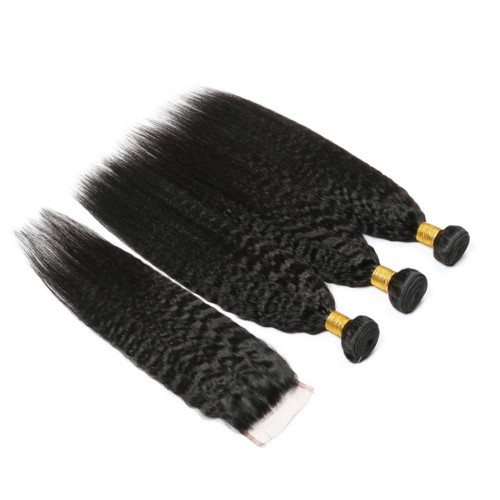 Fashion Kinky Straight Human Hair Bundles With Closure For Women SLDBC-09