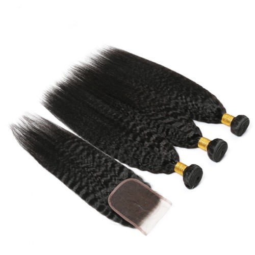 Fashion Kinky Straight Human Hair Bundles With Closure For Women SLDBC-09