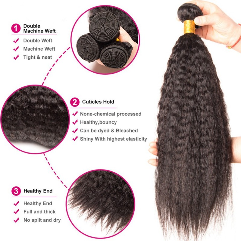 Fashion Kinky Straight Human Hair Bundles With Closure For Women SLDBC-09 