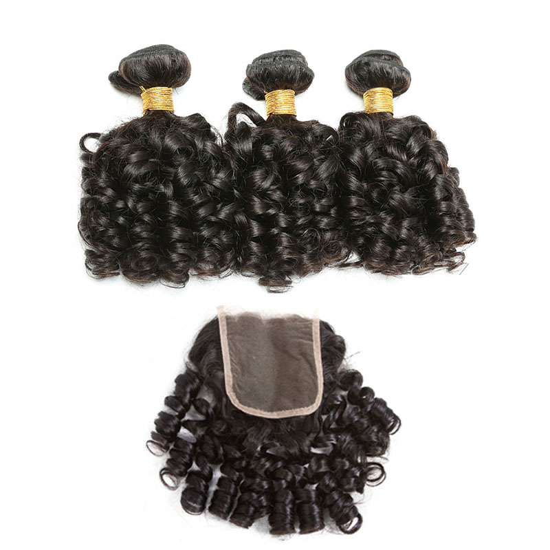 Fashion Funmi Curly Human Hair Bundles With Closure For Women SLDBC-10