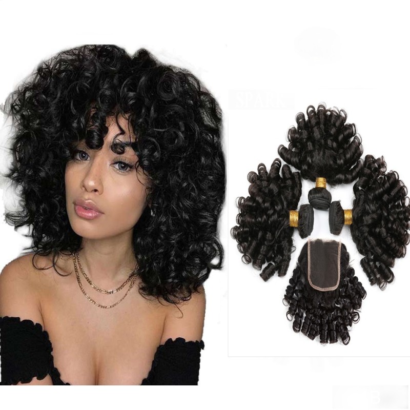 Fashion Funmi Curly Human Hair Bundles With Closure For Women SLDBC-10 