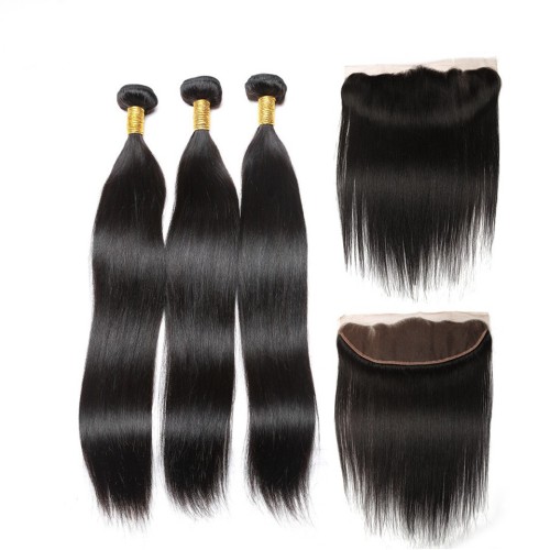 Fashion Straight Human Hair Bundles With Frontal For Women SLDBF-01