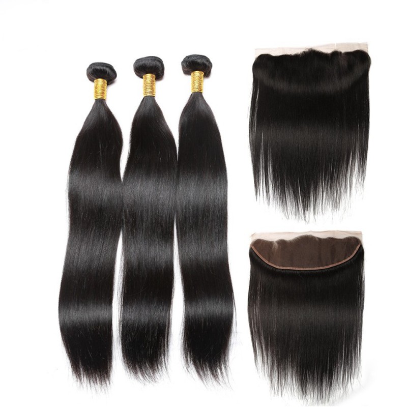 Fashion Straight Human Hair Bundles With Frontal For Women SLDBF-01 