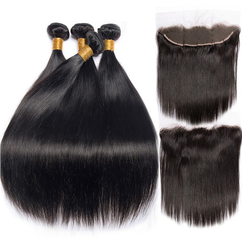 Fashion Straight Human Hair Bundles With Frontal For Women SLDBF-01 