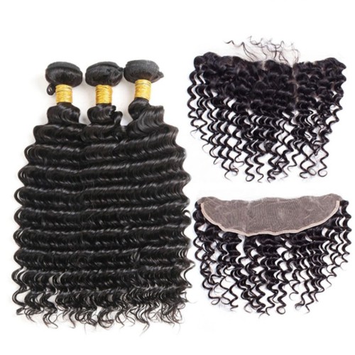 Fashion Deep Wave Human Hair Bundles With Frontal For Women SLDBF-03