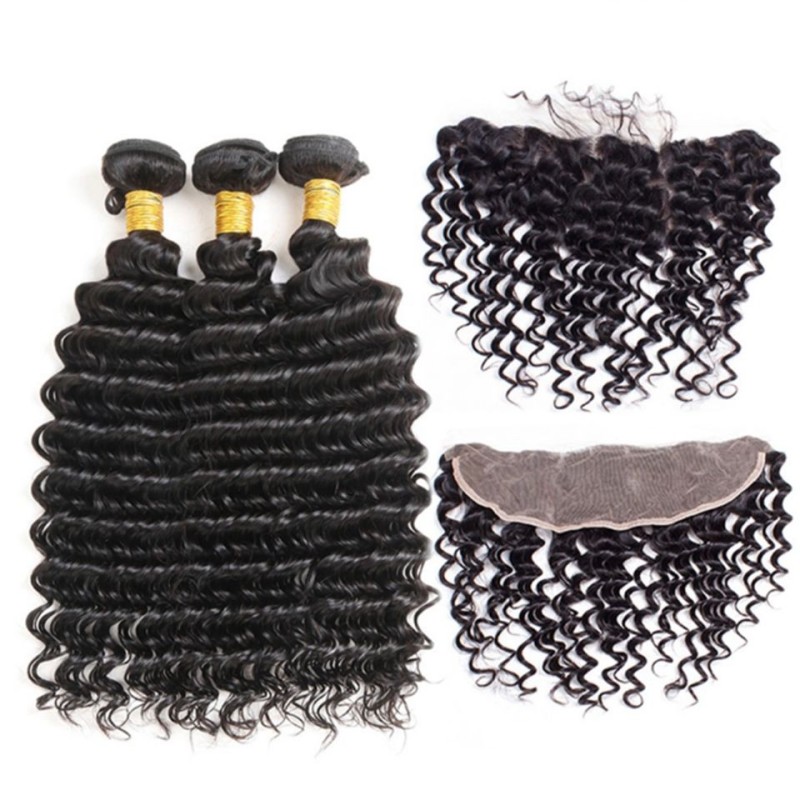 Fashion Deep Wave Human Hair Bundles With Frontal For Women SLDBF-03 