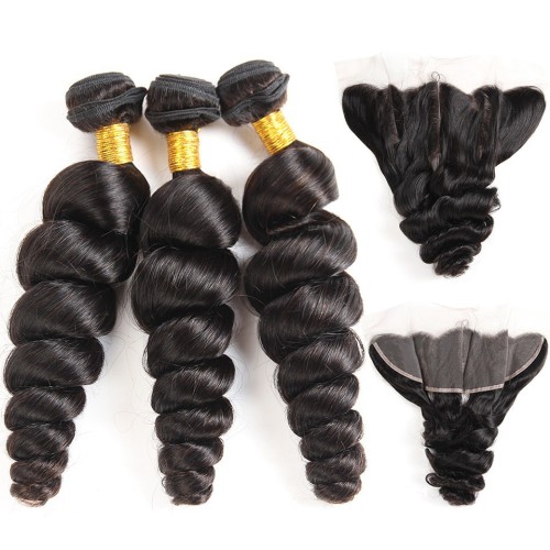 Fashion Loose Wave Human Hair Bundles With Frontal For Women SLDBF-04
