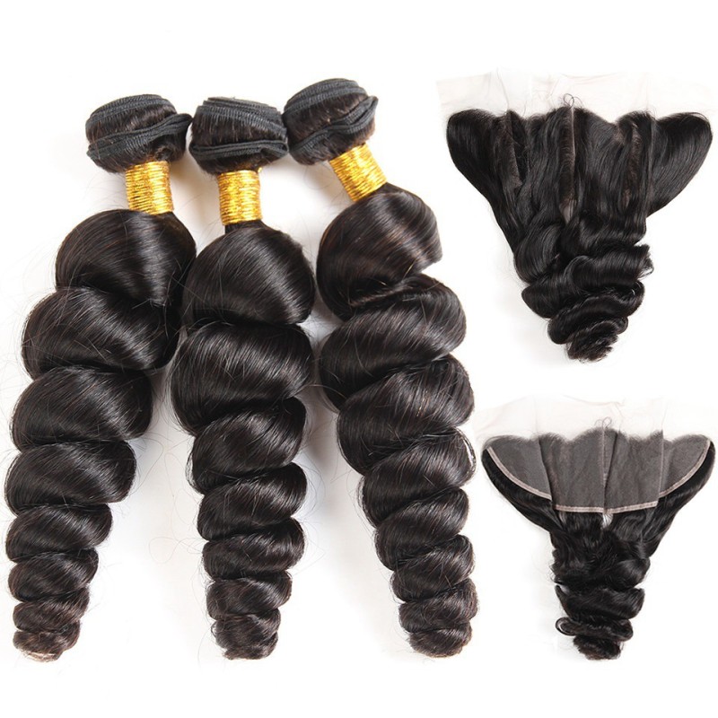 Fashion Loose Wave Human Hair Bundles With Frontal For Women SLDBF-04 
