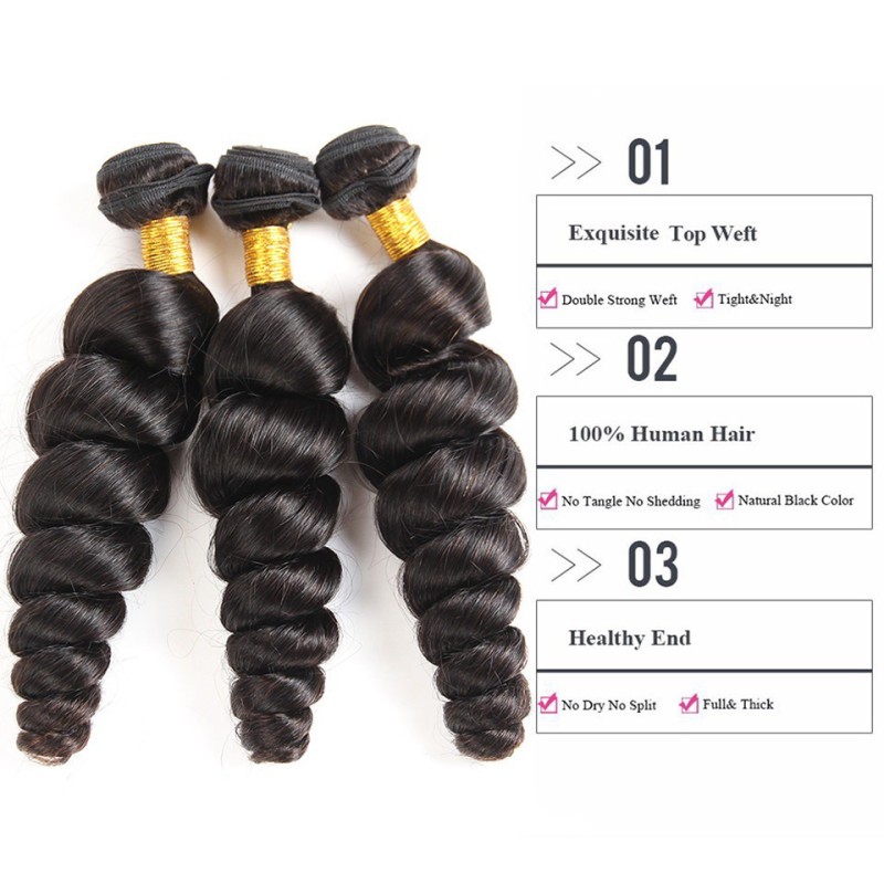 Fashion Loose Wave Human Hair Bundles With Frontal For Women SLDBF-04 