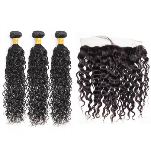 Fashion Water Wave Human Hair Bundles With Frontal For Women SLDBF-05