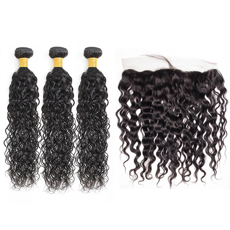 Fashion Water Wave Human Hair Bundles With Frontal For Women SLDBF-05 