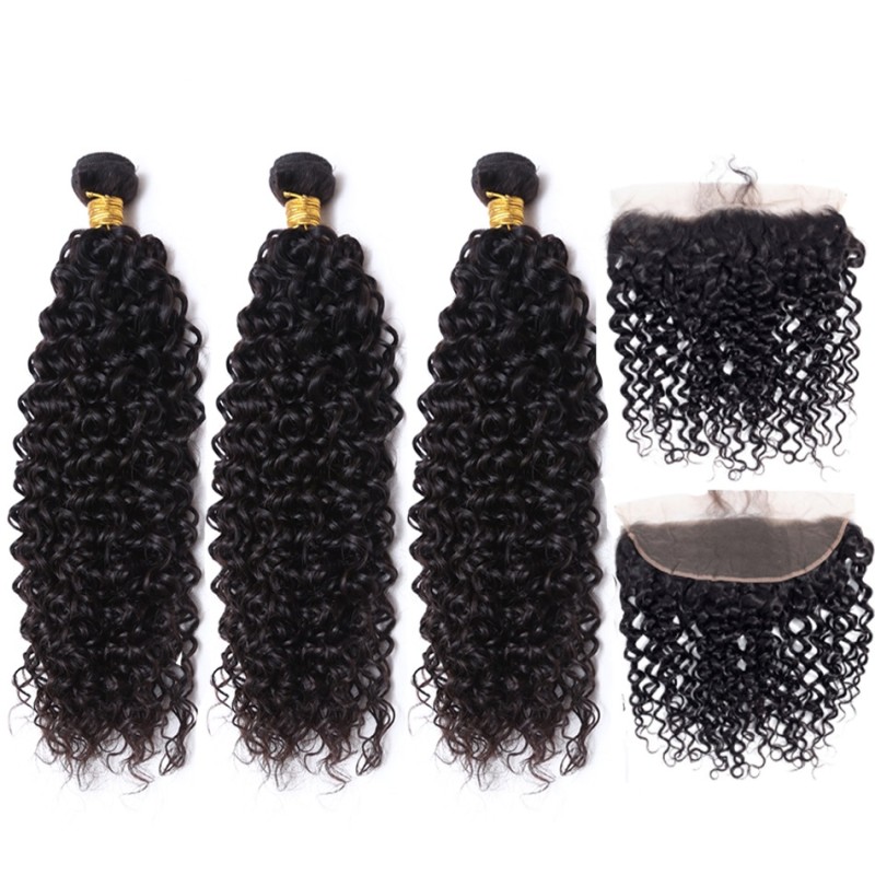 Fashion Jerry Curly Human Hair Bundles With Frontal For Women SLDBF-07 