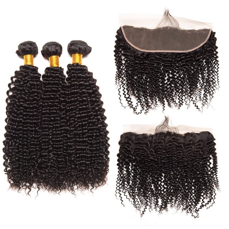 Fashion Kinky Curly Human Hair Bundles With Frontal For Women SLDBF-08 