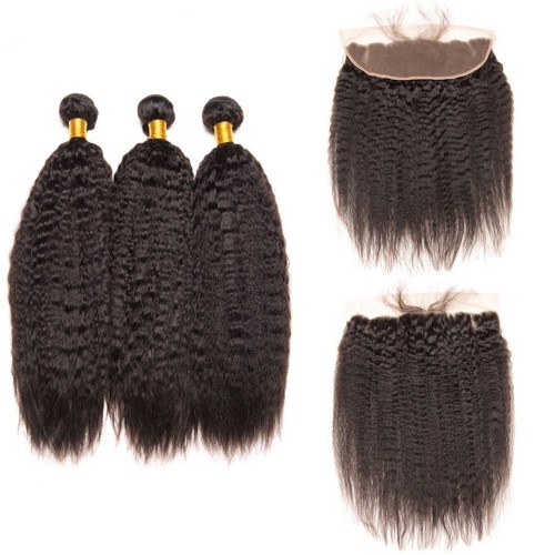 Fashion Kinky Straight Human Hair Bundles With Frontal For Women SLDBF-09