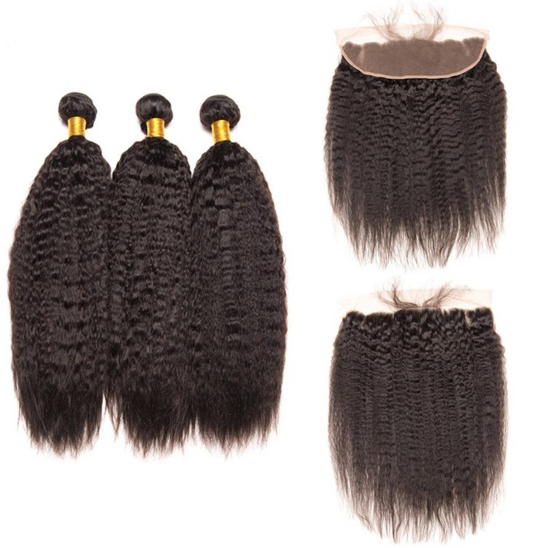 Fashion Kinky Straight Human Hair Bundles With Frontal For Women SLDBF-09