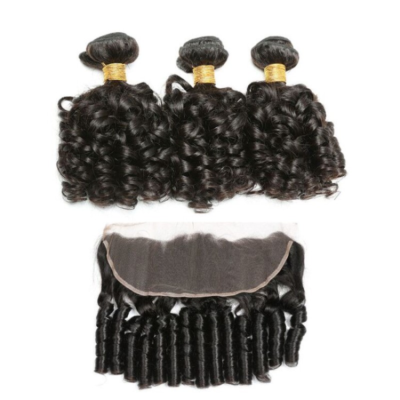 Fashion Funmi Curly Human Hair Bundles With Frontal For Women SLDBF-10 